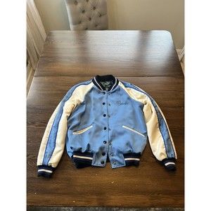 Womens Coach Reversible satin bomber jacket Blue and White Size Small